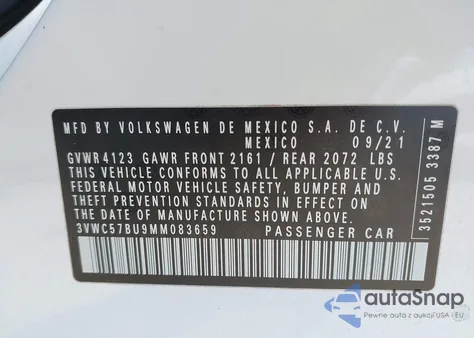 2021 Volkswagen Jetta 1.4T R-Line/1.4T S/1.4T Se z USA, uszkodzony, nr VIN 3VWC57BU9MM083659